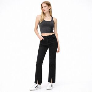 American Eagle High Rise Skinny Kick Black Jeans Y2K Grunge Cropped Flare 14L